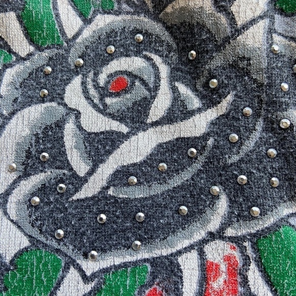ED HARDY Graphic Cropped Hoodie Sweatshirt Jacket M Embelished Grey Black READ - Picture 14 of 15